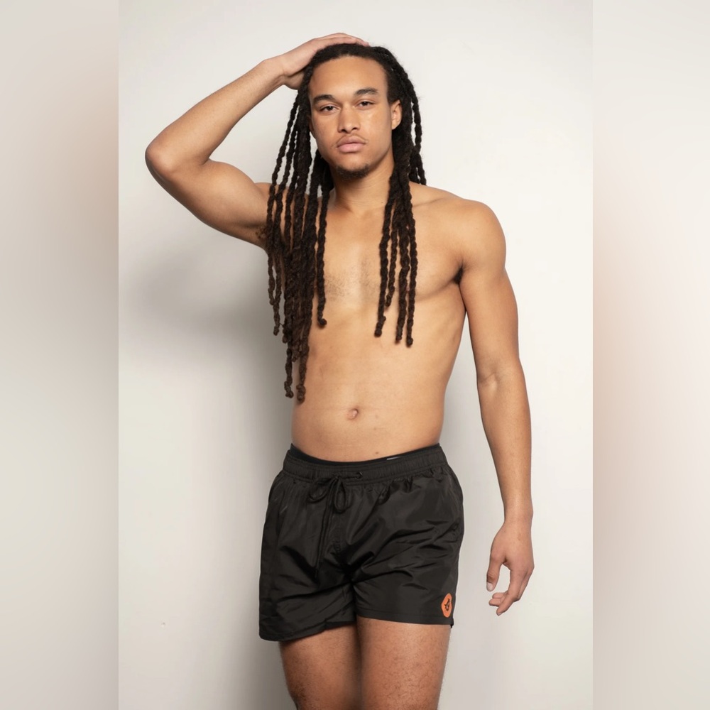 BNWT Men's Isabelle LaRue black Bitcoin Swim Shorts with Orange Bitcoin Logo
